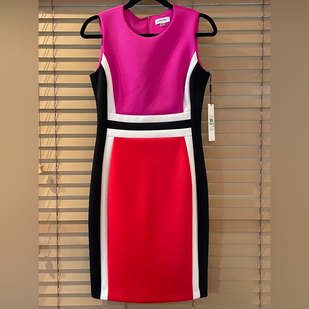 Brand New! Beautiful Pink & Red Block Color Calvin Klein Dress